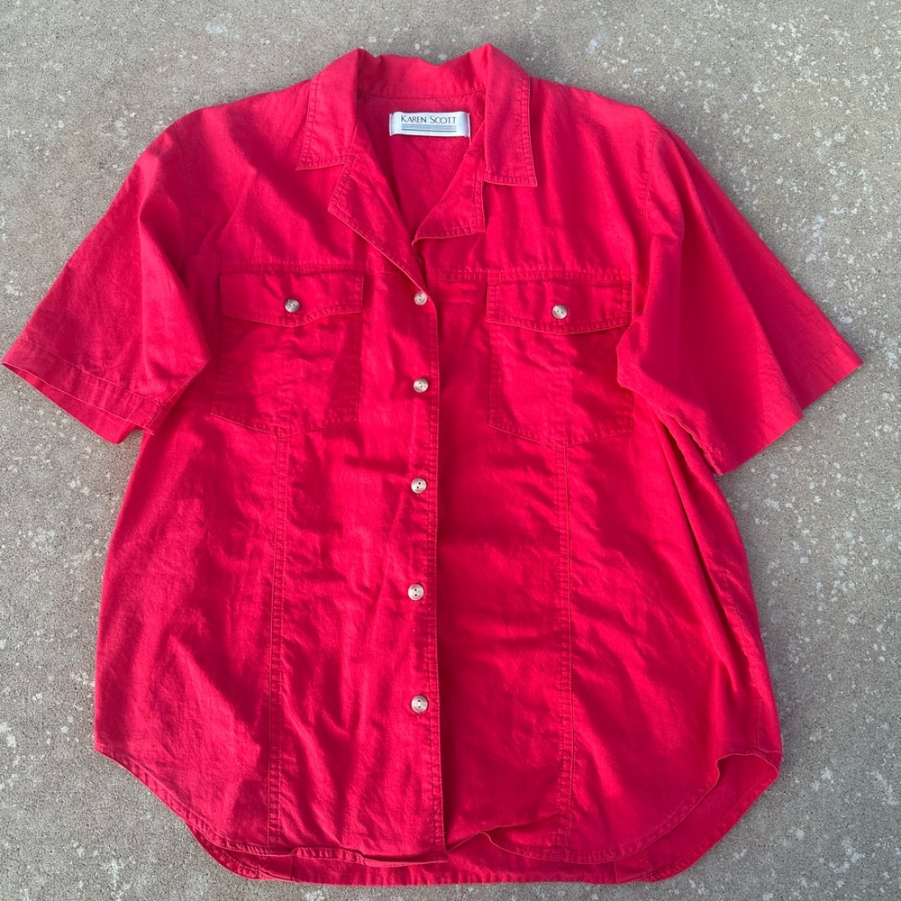 Karen Scott Red Casual Button Down Shirt